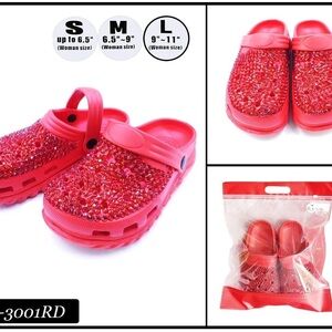 Fashion Rhinestone Clogs, Pool Slides, Red